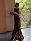 Coffee Brown Open Back Sleeveless Side Slit Maxi Dress