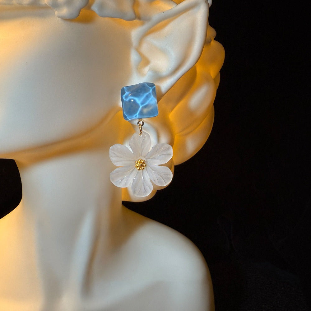 Blue Floral Drop Earrings