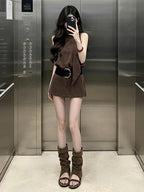 Coffee Brown Belted A-Line Mini Dress Set