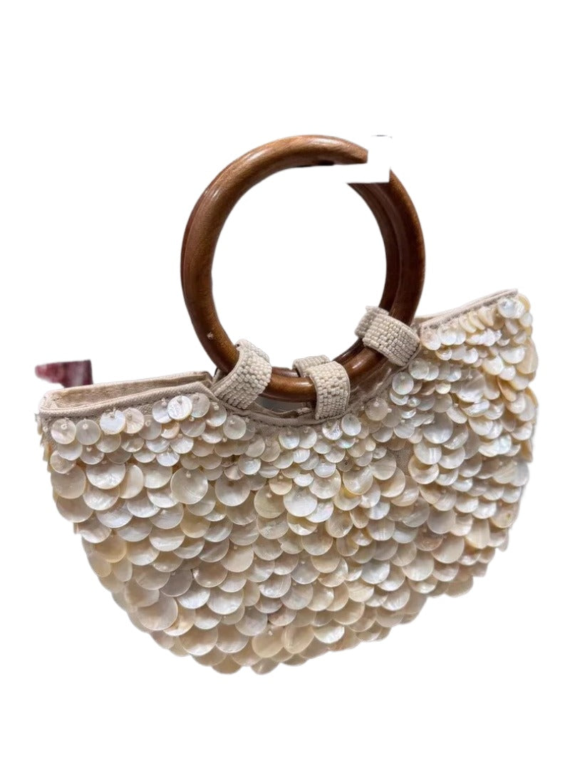 Ivory Shell Detail Evening Bag with Ring Handle