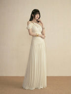Ivory Asymmetric Draped Off Shoulder Maxi Dress
