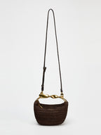 Raffia-Effect Woven Mini Bag with Metal Handle