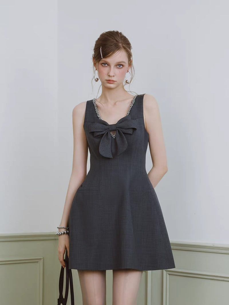Bow V-Neck A-Line Mini Dress