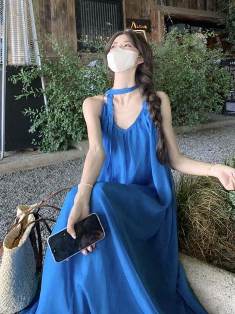 Plus Size Halter Neck Sheer A-Line Maxi Dress