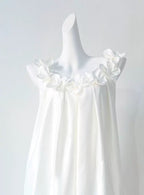 White Floral Trim Round Neck Sleeveless Relaxed A-Line Maxi Dress