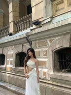 Coastal Muse White Cutout One Shoulder Maxi Dress
