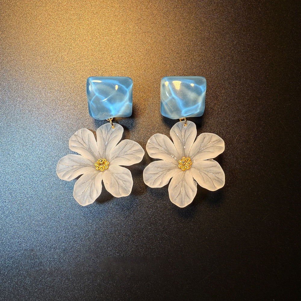 Blue Floral Drop Earrings