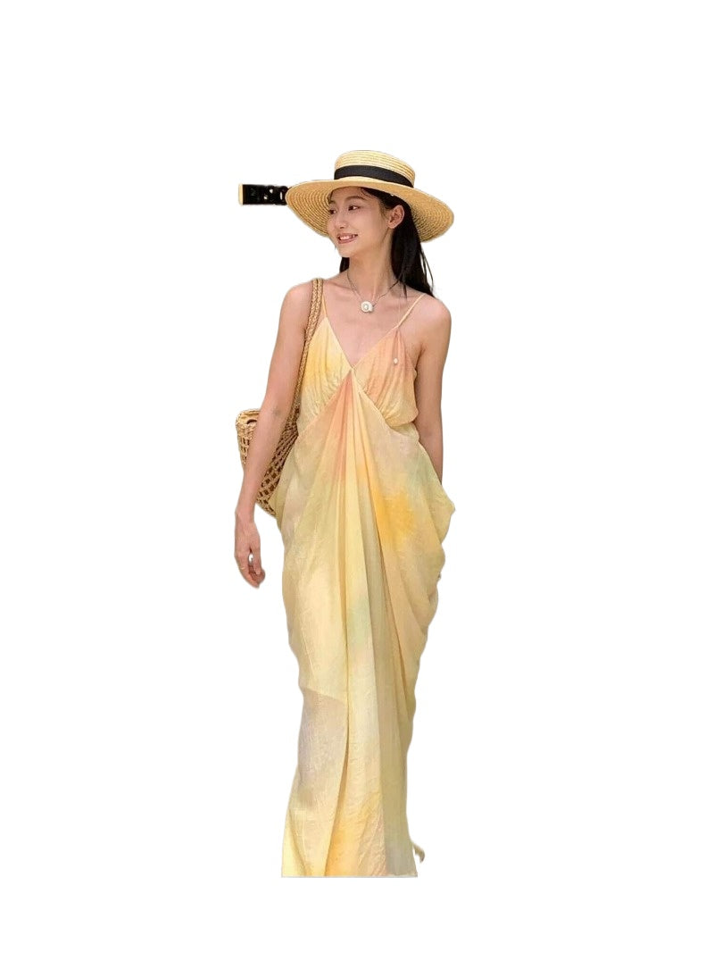 Sunwashed Yellow Draped Slip Maxi Dress