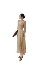 Desert Veil Khaki Mesh Tie Front V Neck Maxi Dress