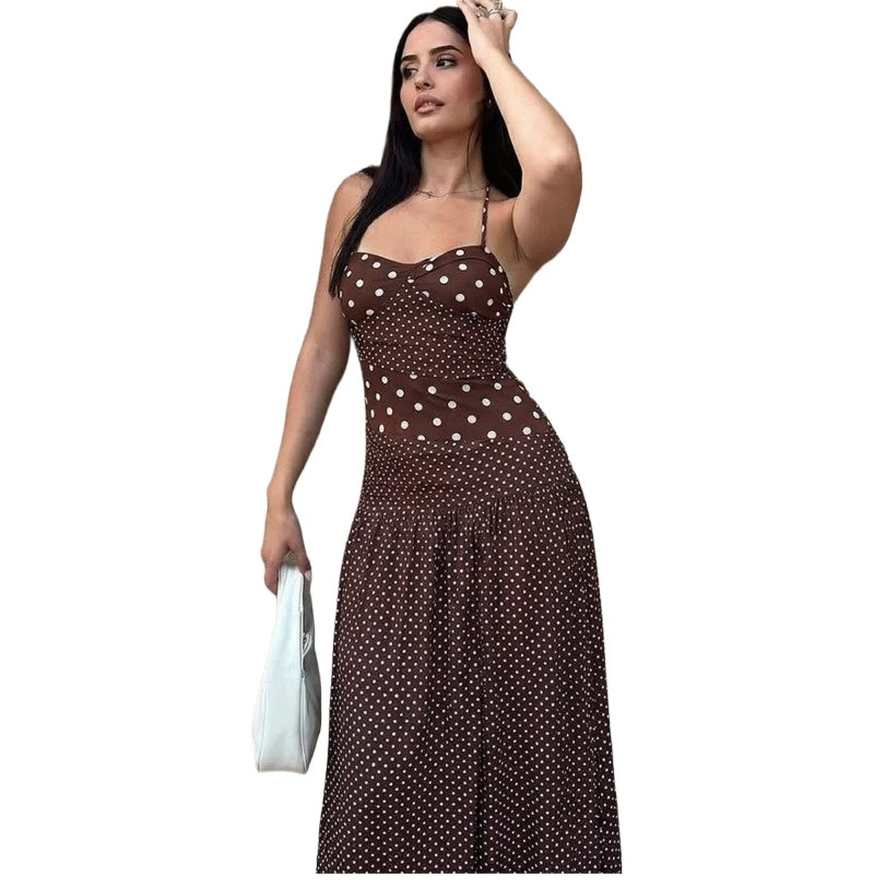 Playful Polka Dot Tie-Back Halter Maxi Dress