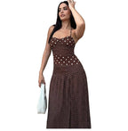 Playful Polka Dot Tie-Back Halter Maxi Dress
