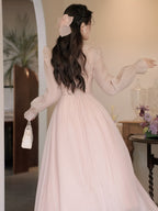Pink Peter Pan Collar Ruffle A-Line Maxi Dress