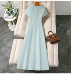 Round Neck Short Sleeve High Waist A-Line Maxi Dress