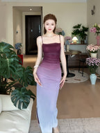 Gradient Mesh Spaghetti Strap Bodycon Maxi Dress