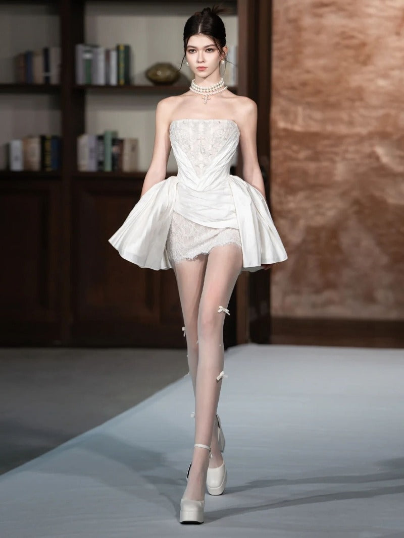 Ivory Strapless Lace Corset Mini Dress