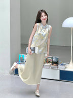 Printed Mandarin Collar Cami Maxi Dress Set