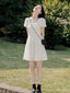 White Square Neck Puff Sleeve A-Line Mini Dress