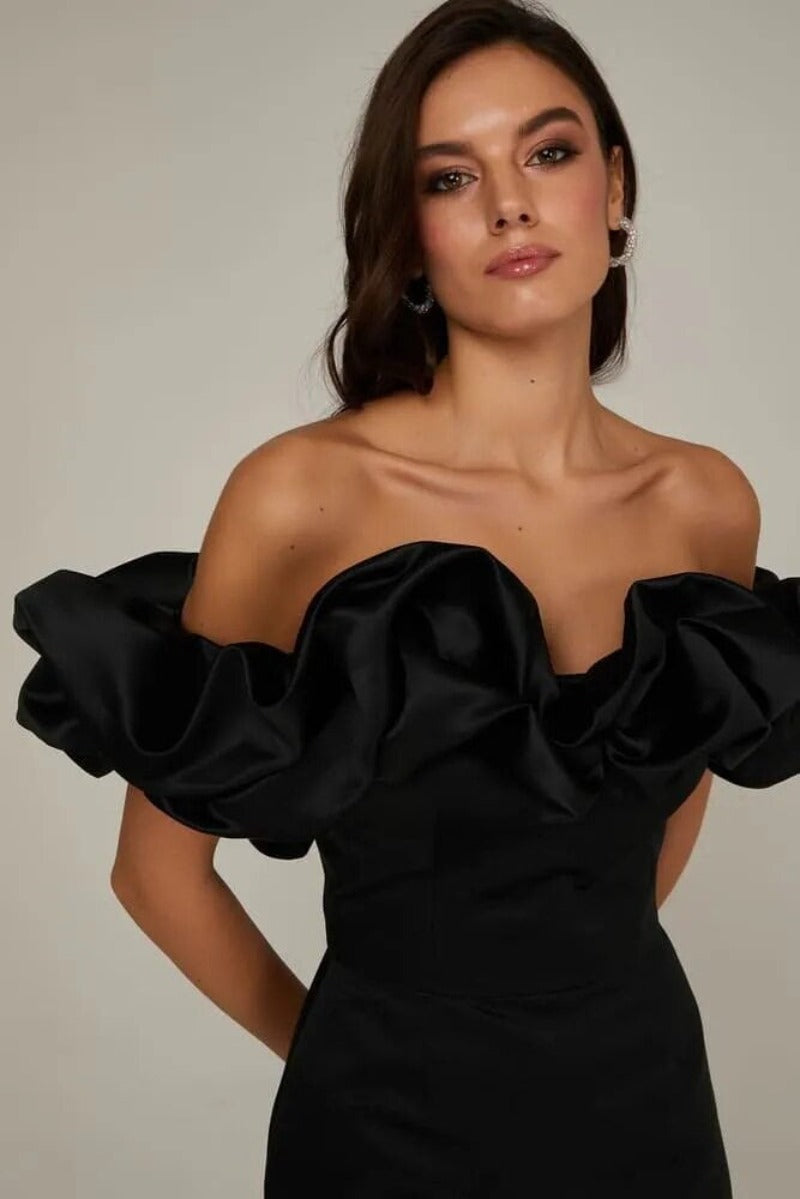 Off Shoulder Ruffle Sleeve Bodycon Mini Dress