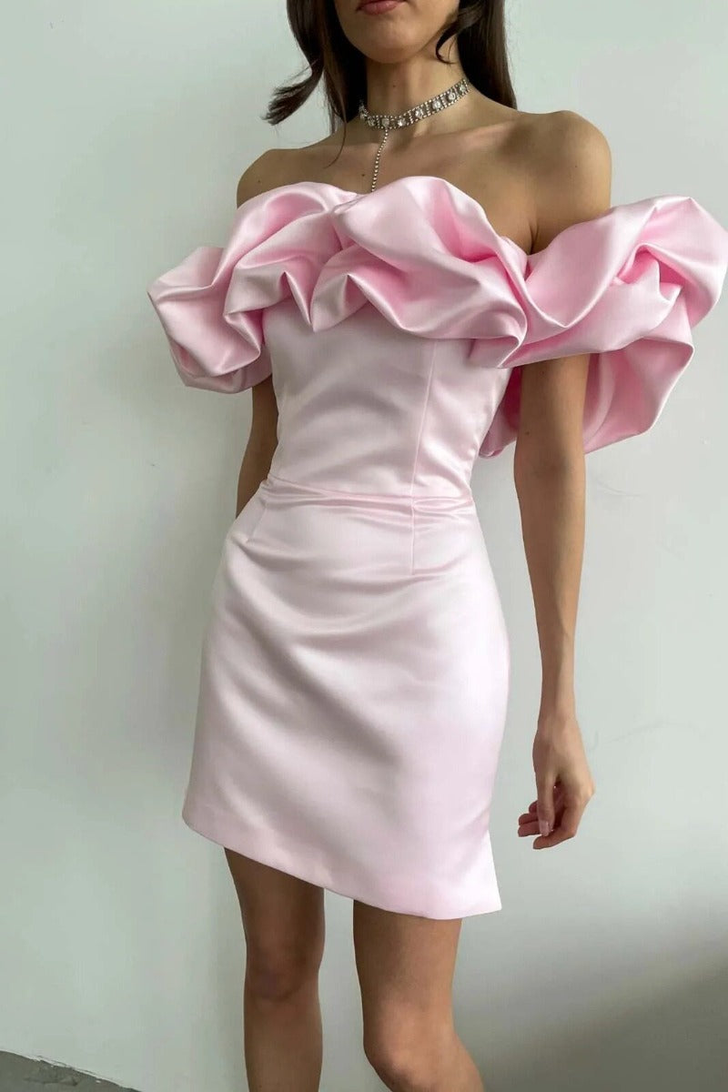 Off Shoulder Ruffle Sleeve Bodycon Mini Dress
