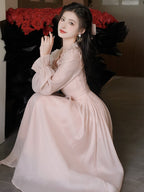 Pink Peter Pan Collar Ruffle A-Line Maxi Dress