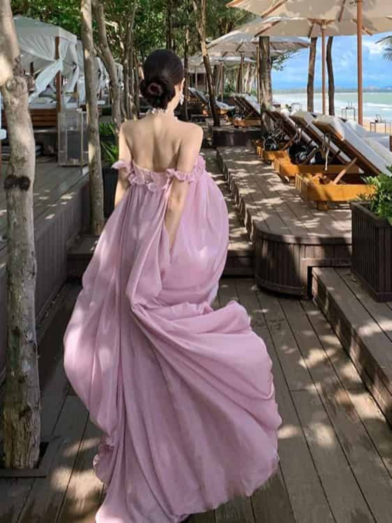 Dreamscape Lace Off Shoulder High Low Maxi Dress