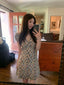 Ivory Floral V Neck Puff Sleeve Cotton Dress