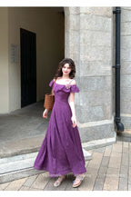 Purple Off Shoulder Embroidered A-Line Maxi Dress