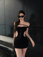 Hot Black Cutout Off-Shoulder Bodycon Mini Dress