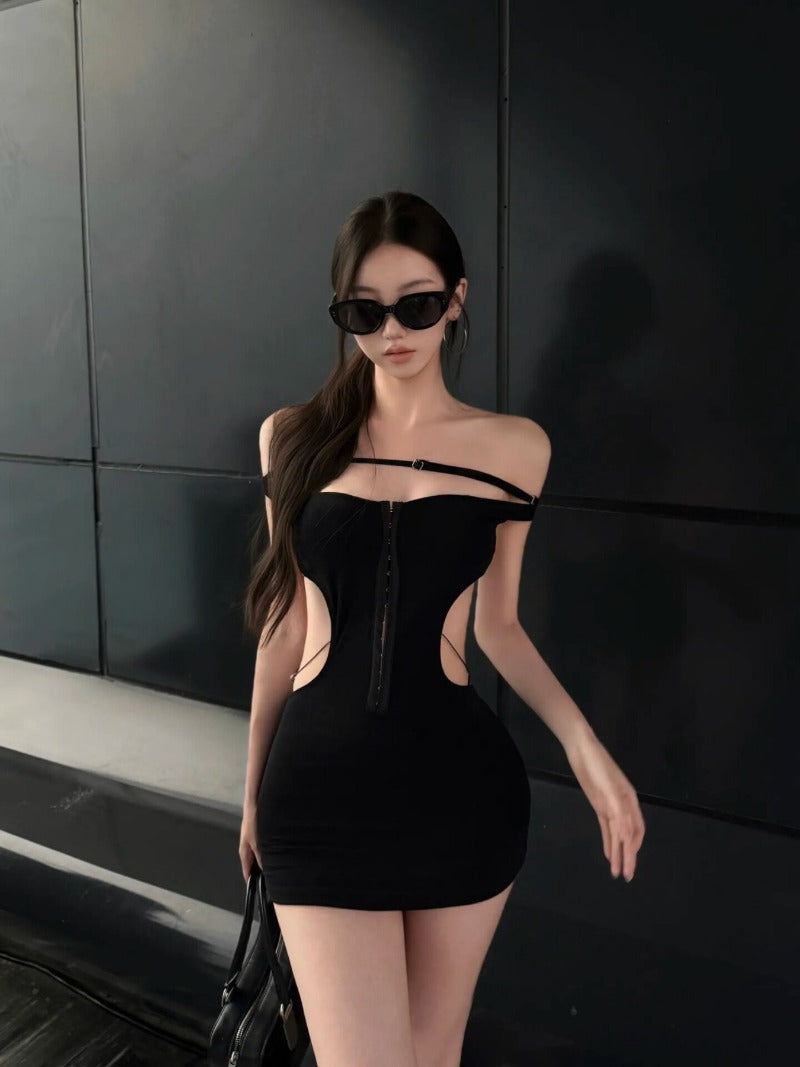 Hot Black Cutout Off-Shoulder Bodycon Mini Dress