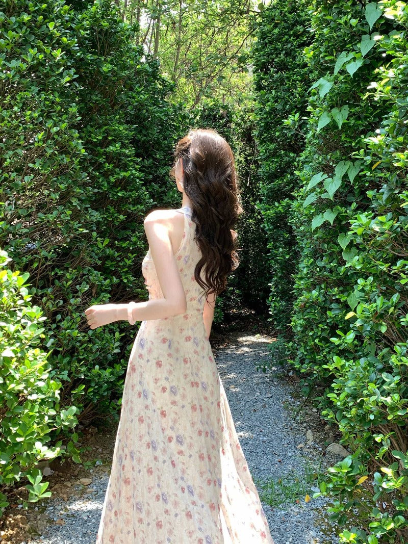 Apricot Pink Floral V Neck Ruched Maxi Dress