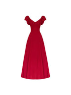 Wine Red V Neck Puff Sleeve Tie Back A-Line Maxi Dress