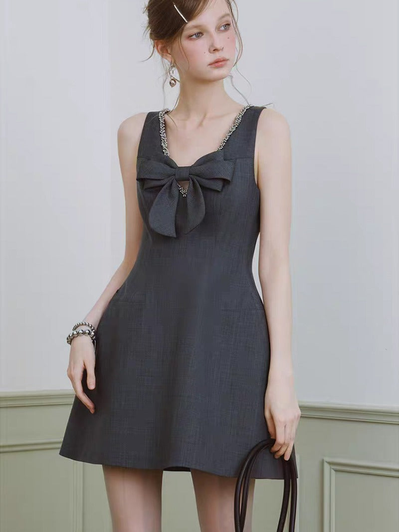 Bow V-Neck A-Line Mini Dress