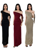 Sultry Asymmetric Draped One Shoulder Bodycon Dress