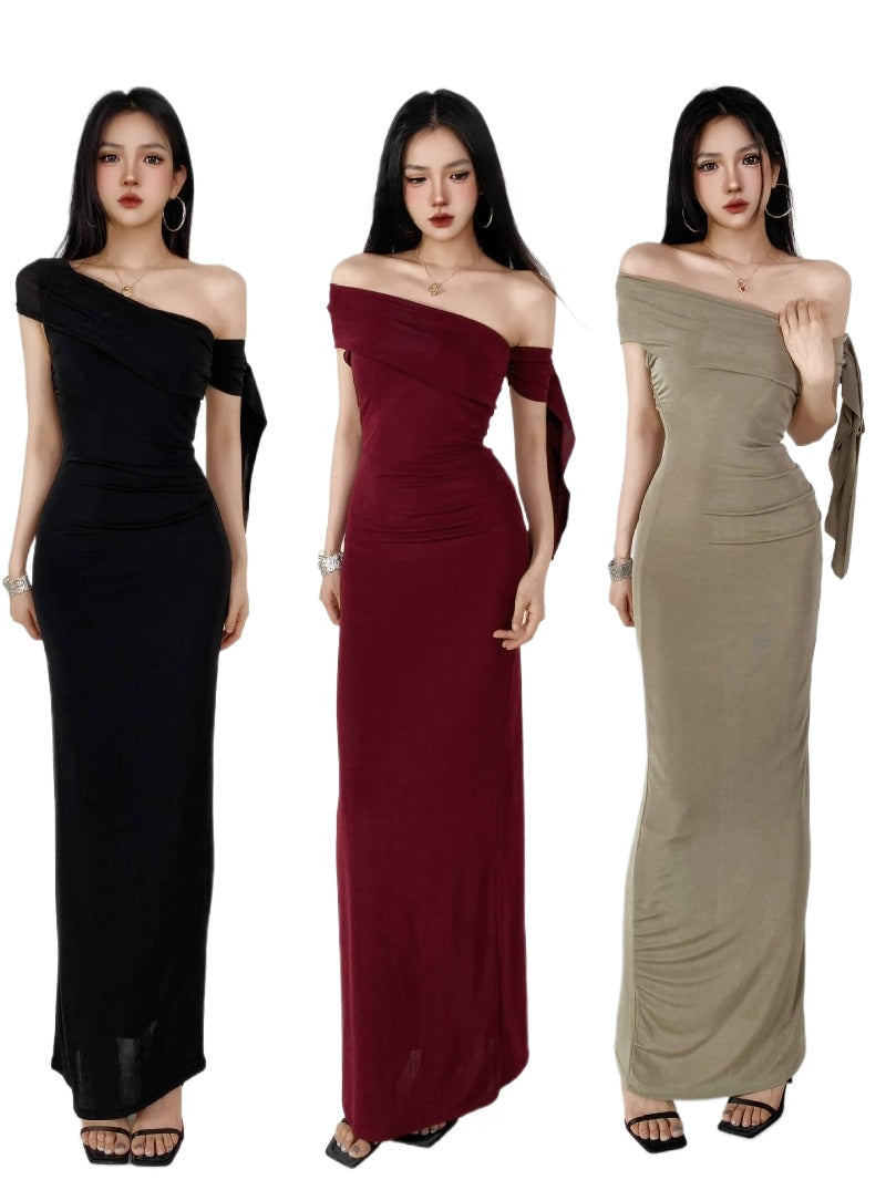Sultry Asymmetric Draped One Shoulder Bodycon Dress