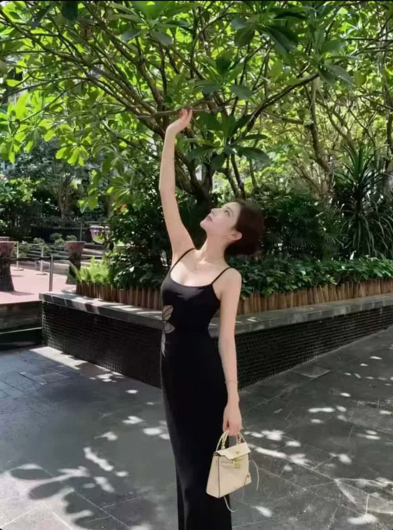 Black Cutout Embroidered Bodycon Maxi Dress