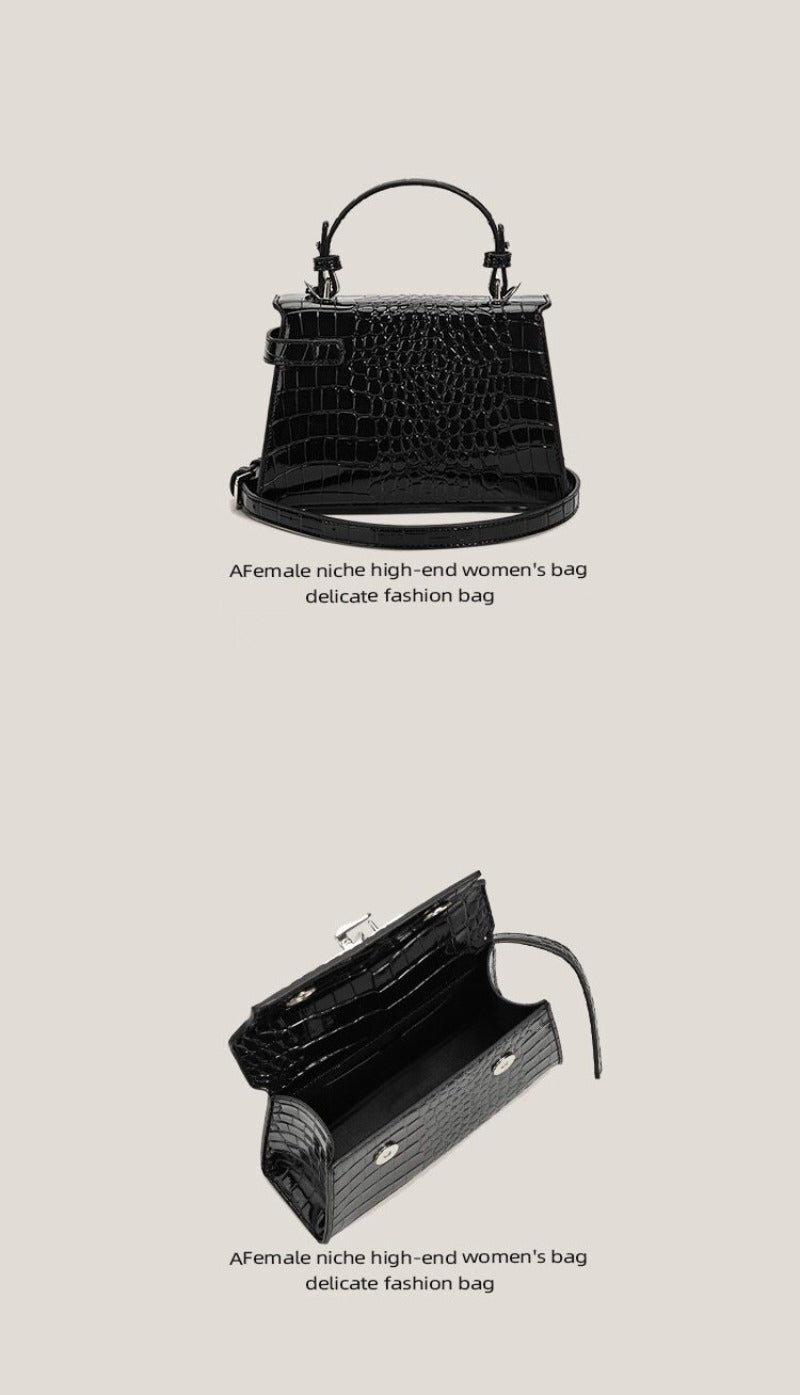 Croc-Embossed Mini Handbag with Detachable Strap