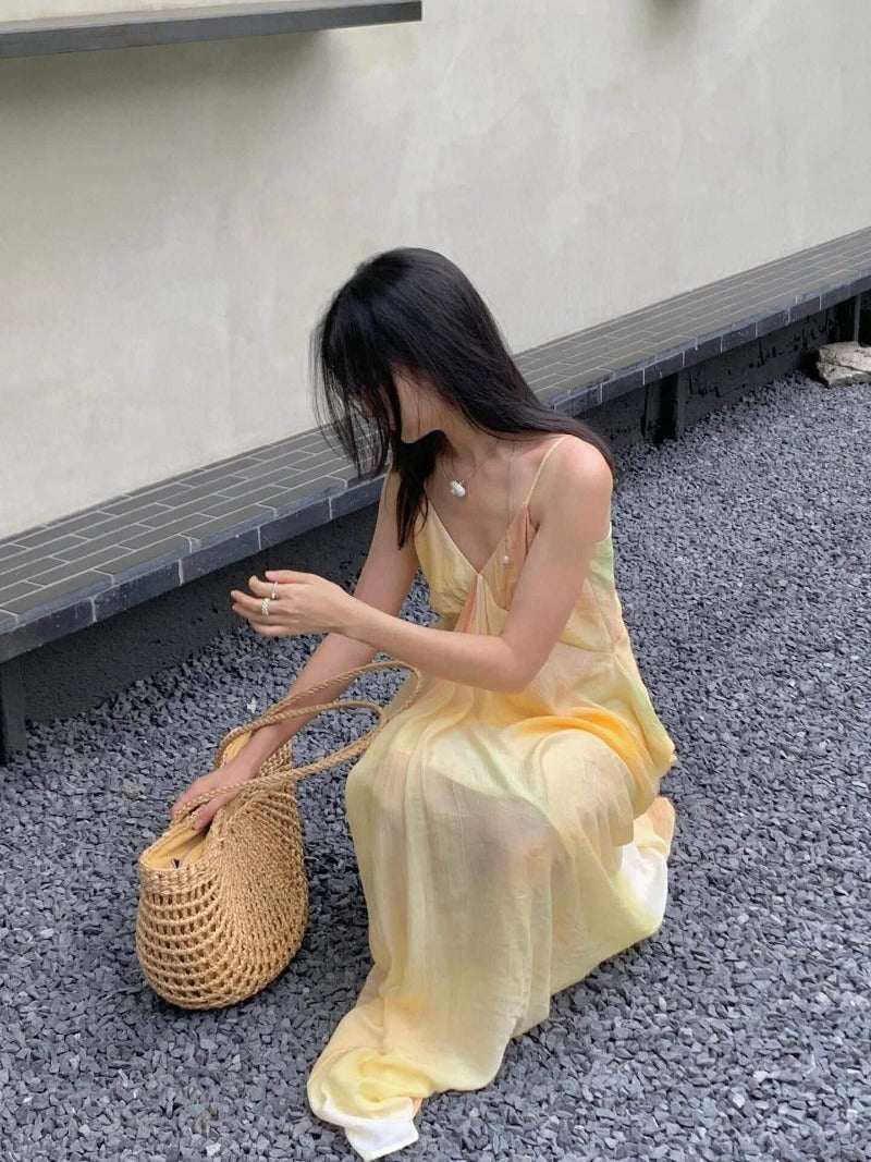 Sunwashed Yellow Draped Slip Maxi Dress