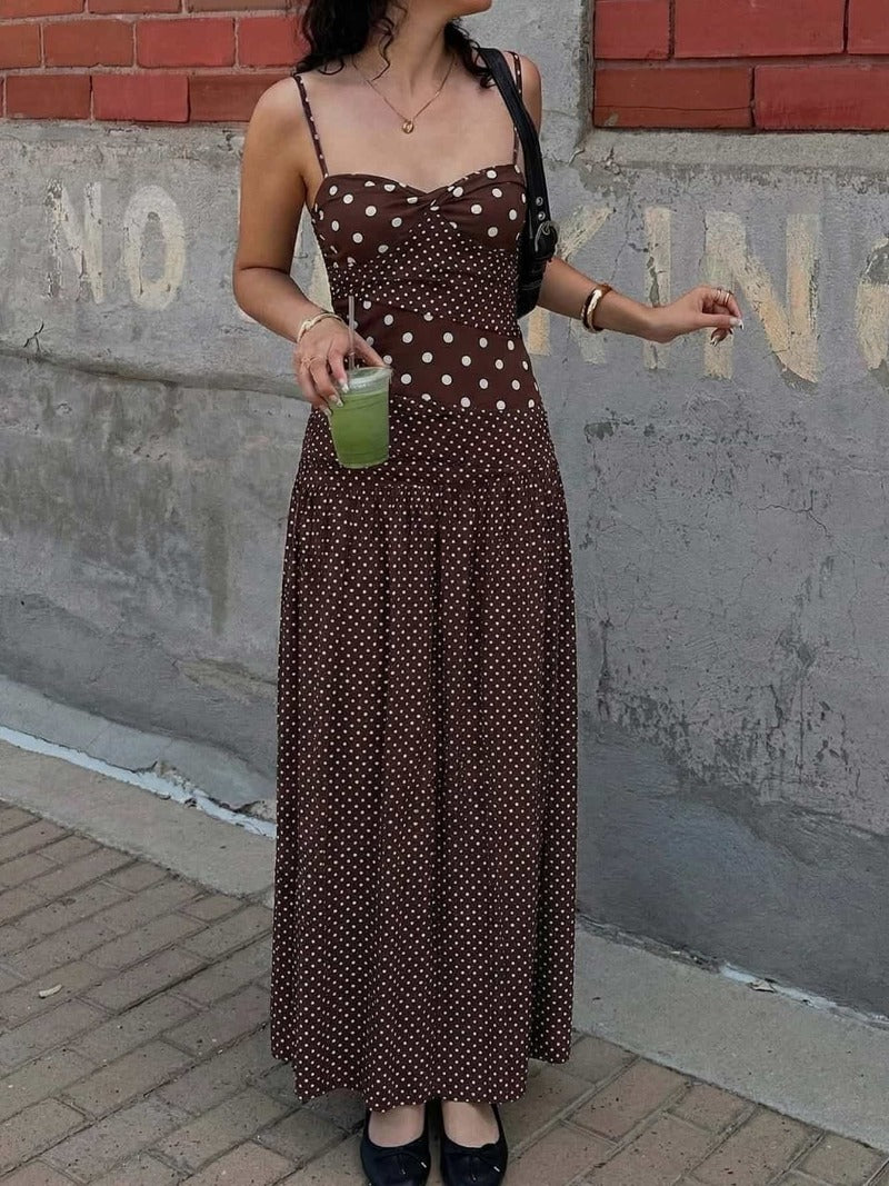 Playful Polka Dot Tie-Back Halter Maxi Dress