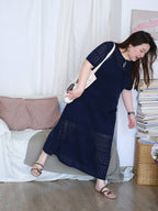 Plus Size Round Neck Short Sleeve Sheer Lace French Style Maxi Dress