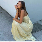 Playful Polka Dot Tie-Back Halter Maxi Dress