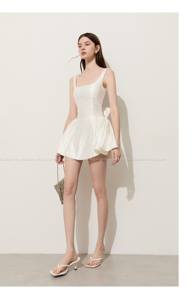 White Square Neck A-Line Mini Dress
