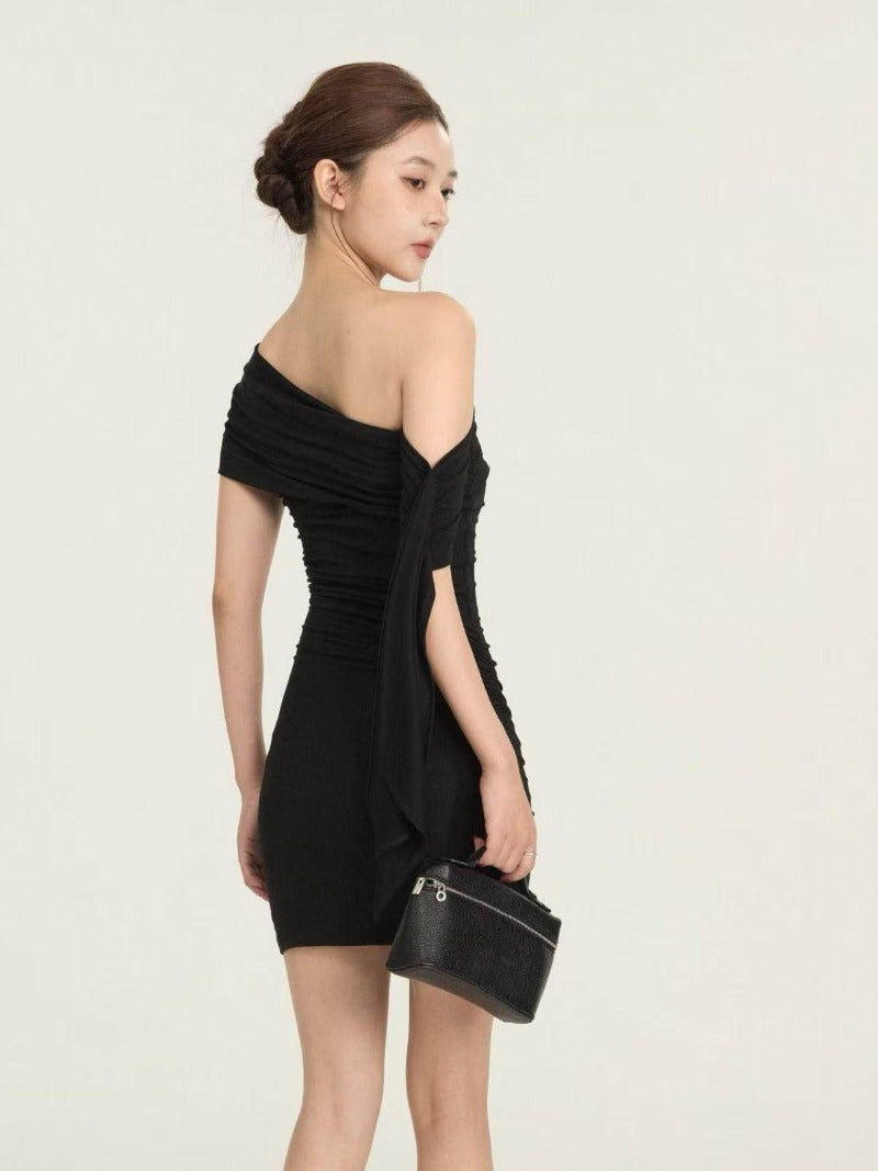 Black One Shoulder Ruched Sash Bodycon Mini Dress Secondary image
