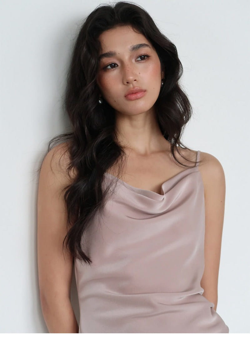 Cowl Neck Satin Slip Mini Dress with Adjustable Straps