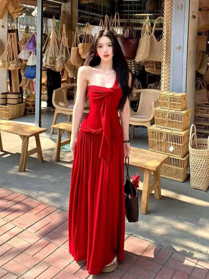 Scarlet Romance Bow Front Strapless Maxi Dress