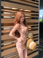 Cream Heart Print Off Shoulder Bodycon Mini Dress