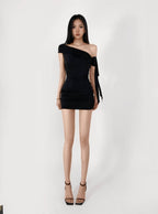 Sultry Asymmetric Draped One Shoulder Bodycon Dress