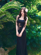 Black Cutout Embroidered Bodycon Maxi Dress