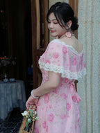 Plus Size Floral Ruffle Trim Off Shoulder Midi Dress
