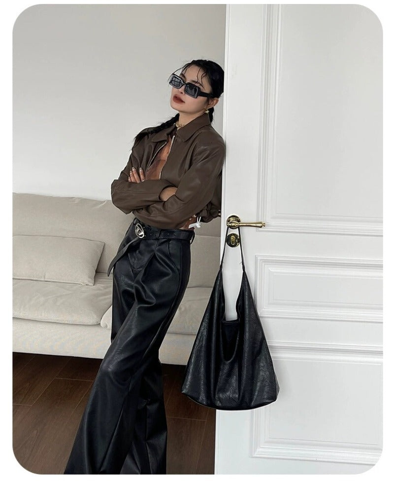 Slouchy Cowhide Shoulder Tote Bag
