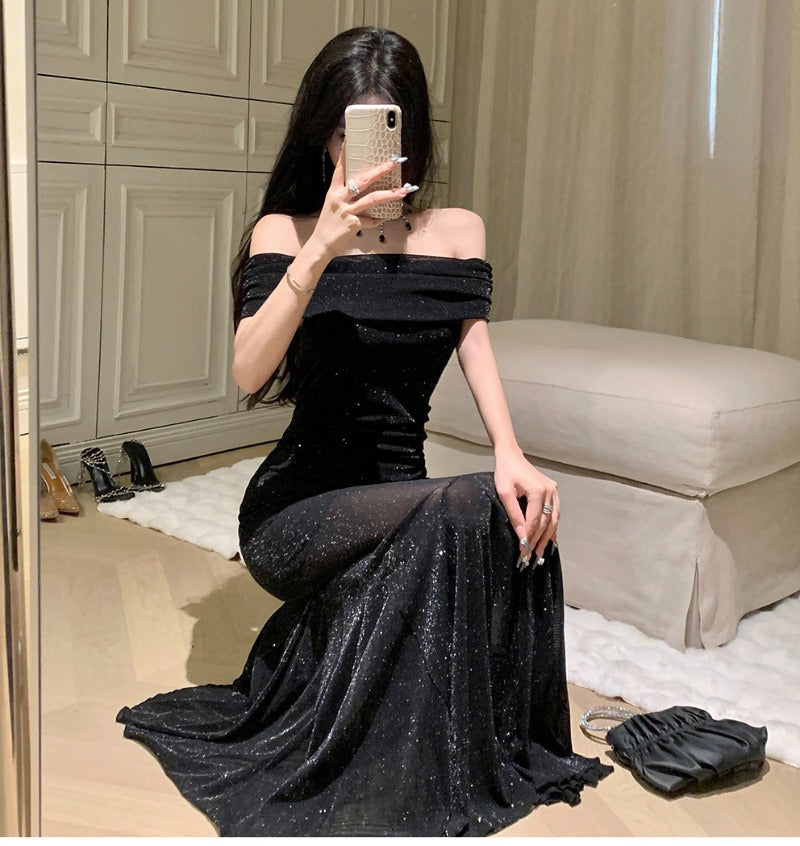 Sparkle Off-Shoulder Mermaid Maxi Dress